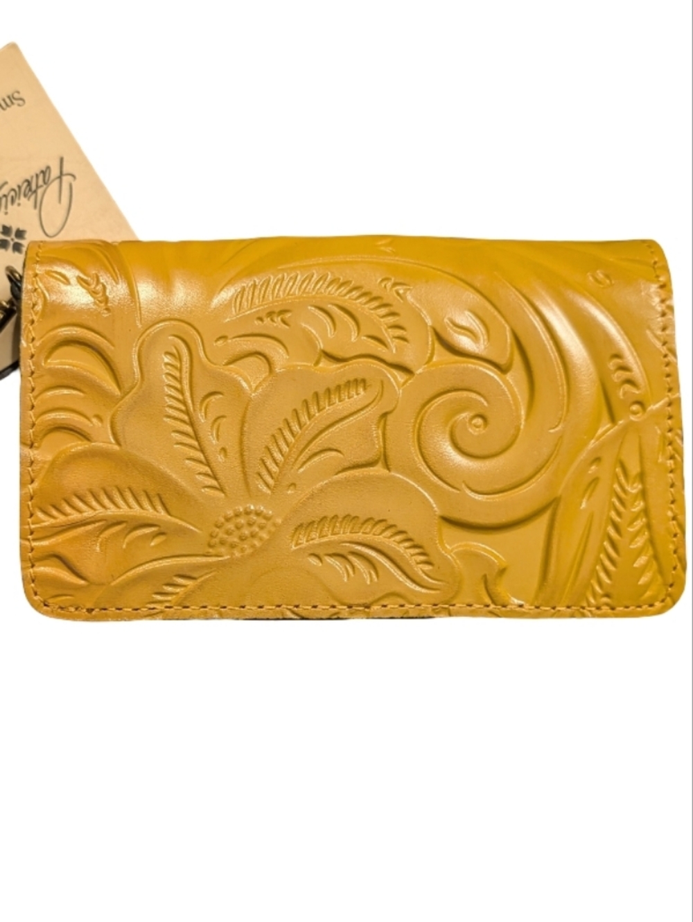 Patricia Nash Koumi Burnished Tooled Leather Zip Around Wallet in Mango